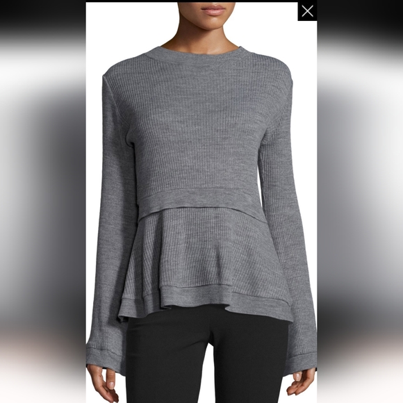 NWOT N/Nicholas Australian Gray Ribbed Knit Long Sleeve Peplum Sweater Sz: L - Picture 1 of 16
